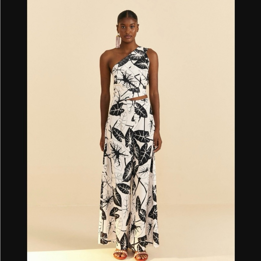 Farm Rio Graphic Leaves  Off-White Jumpsuit-M